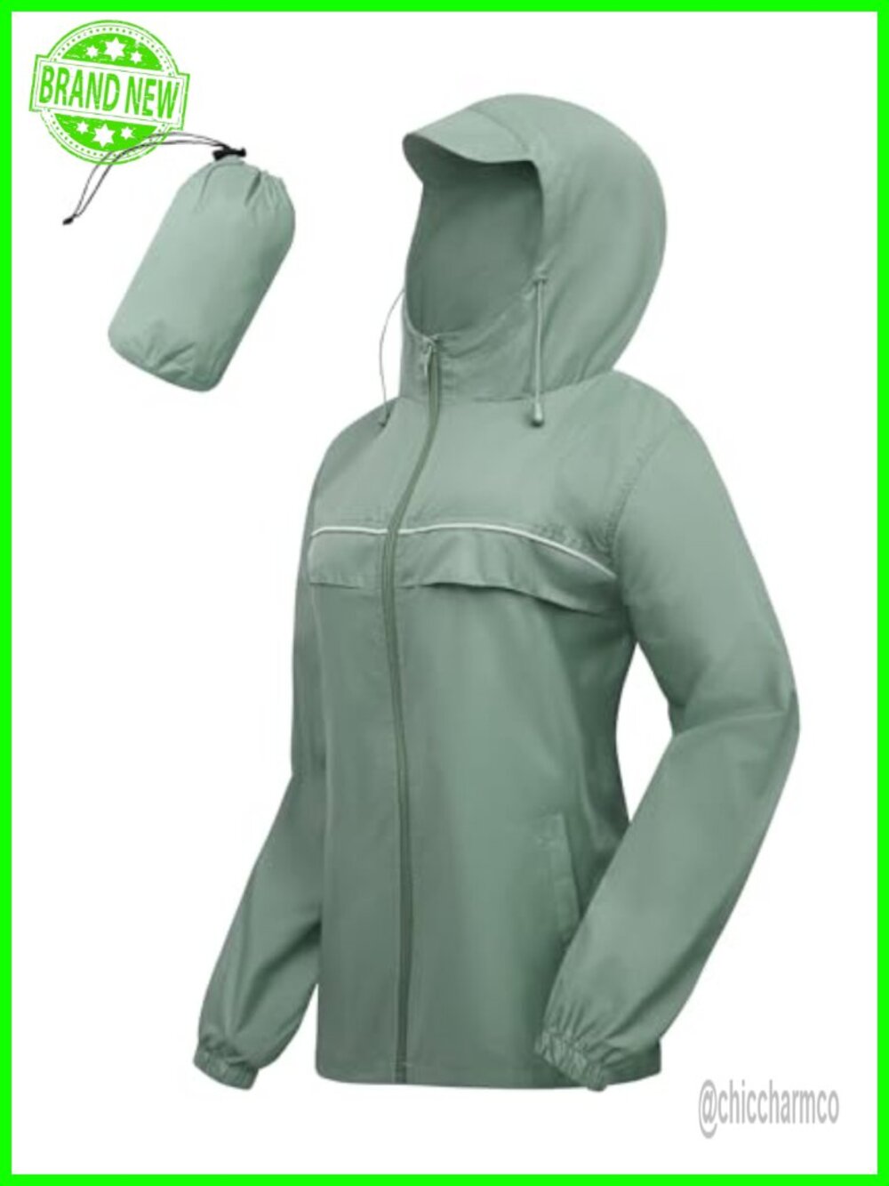 Lightweight Waterproof Nylon Rain Jacket Hooded Packable Windbreaker